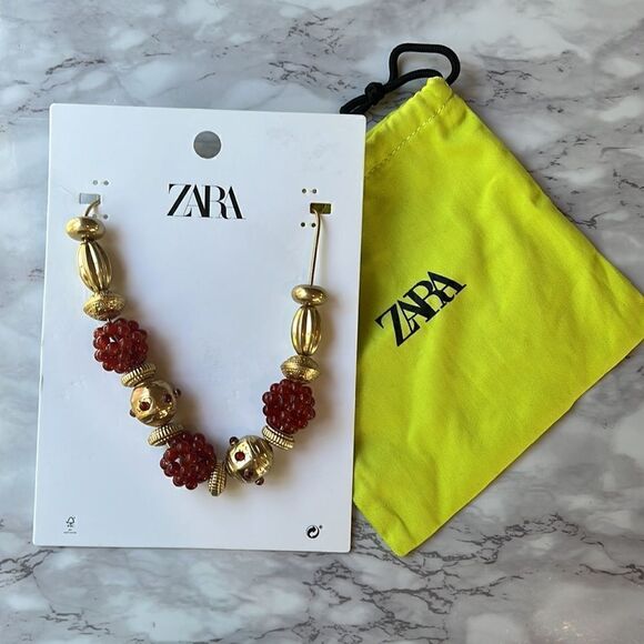 Zara Statement Red & Gold Beaded Necklace - Picture 11 of 12